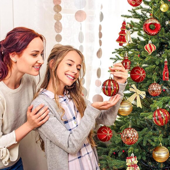 70pcs Shatterproof Christmas Ball Ornaments Set for Tree in Black Red Gold Color - Picture 7 of 8